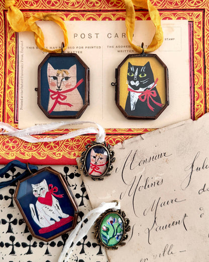 Kitty Love ~ Art Locket Ornament Cat Decor Handmade 