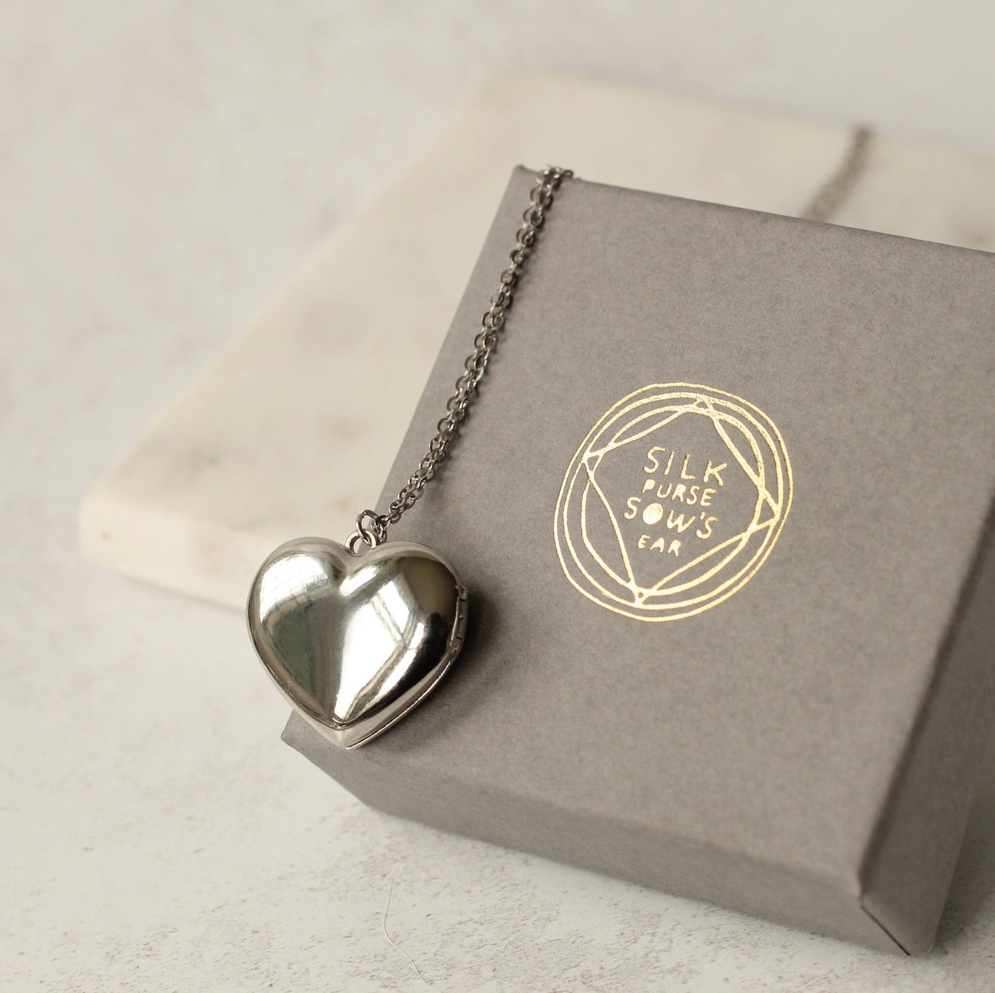 Chunky Silver Heart Locket Necklace