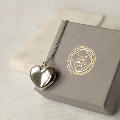 Chunky Silver Heart Locket Necklace