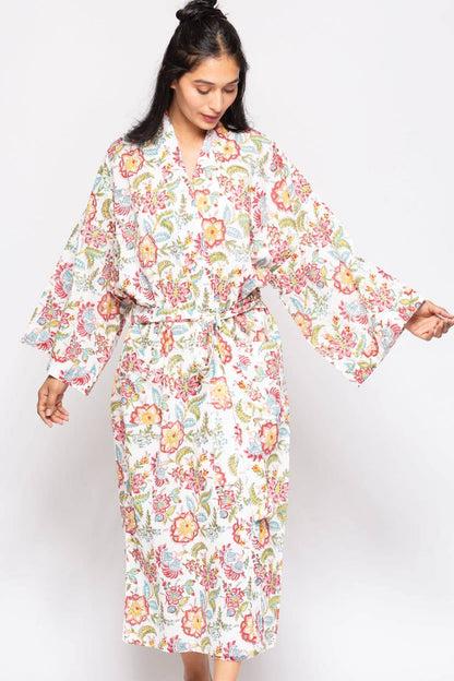 Reva Block Print Kimono Robes: Blue Multi