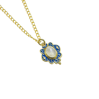 Moonstone Gold Plated Blue Enamel Necklace