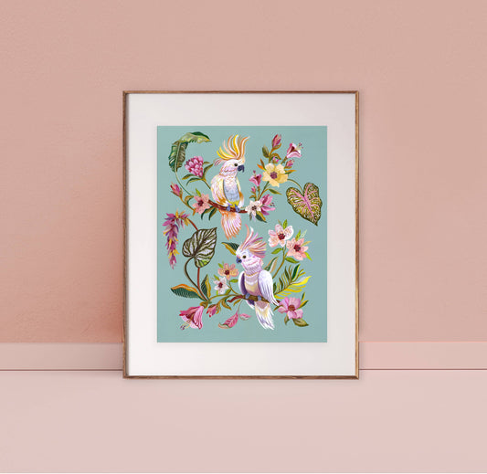 Pink Cockatoos  | Tropical Art |  | Wall Art: 8x10