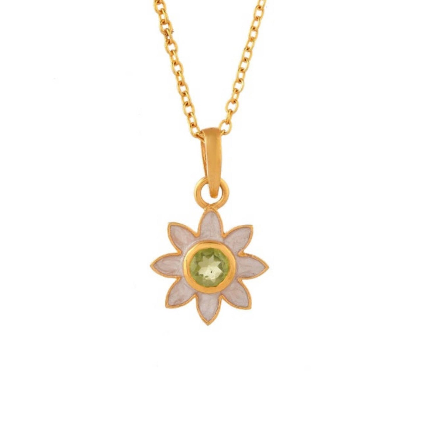 Peridot Gold Plated Enamel Necklace