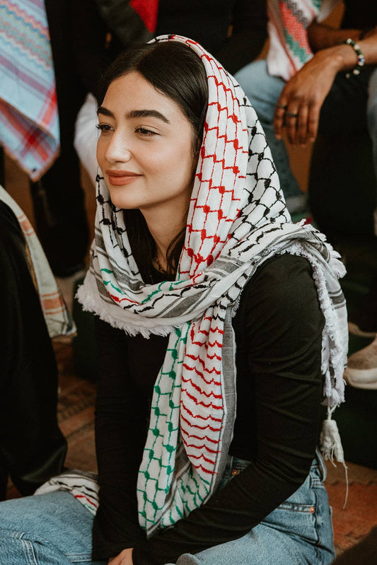 Multicolored Kuffiyeh - Red, Green and Black with Tassels: With Tassels