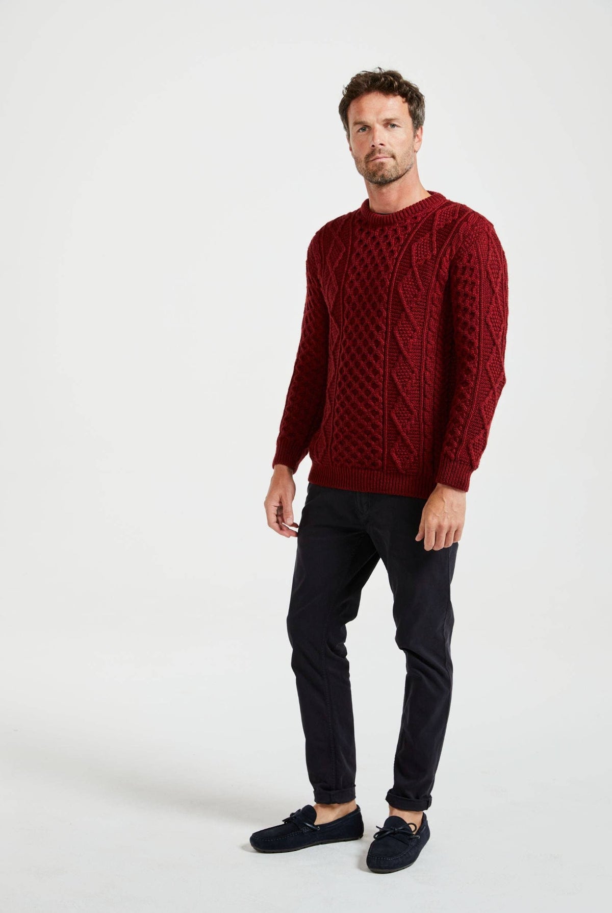Éireann Mens Traditional Aran Supersoft Merino Sweater - Rua Red: M