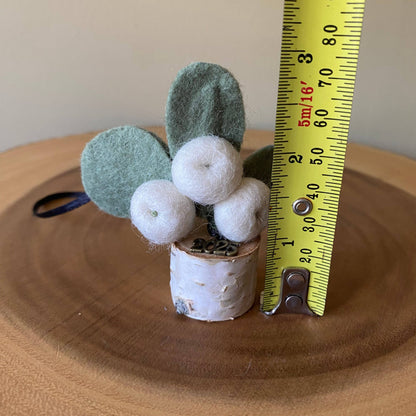 Holiday Holly or Mistletoe Felt Berry & Leaf Ornament: Mistletoe (white berries)