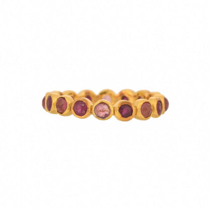 Pink Tourmaline Ruby Gold Plated Band Ring