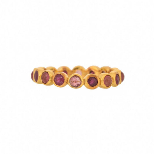 Pink Tourmaline Ruby Gold Plated Band Ring