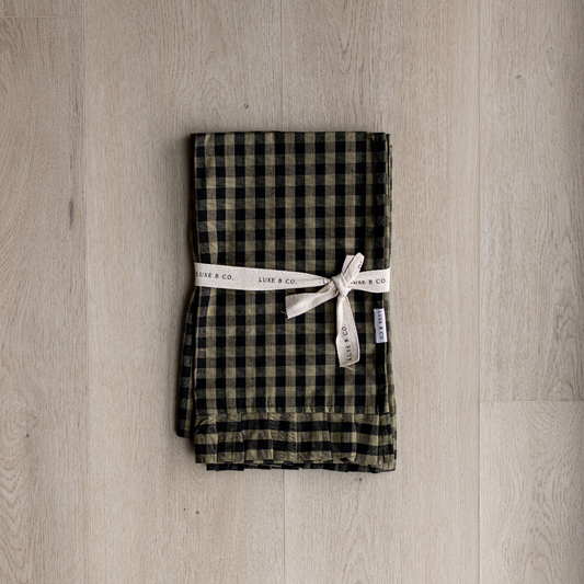 Ruffle Olive Green Gingham Kitchen Dish Towel