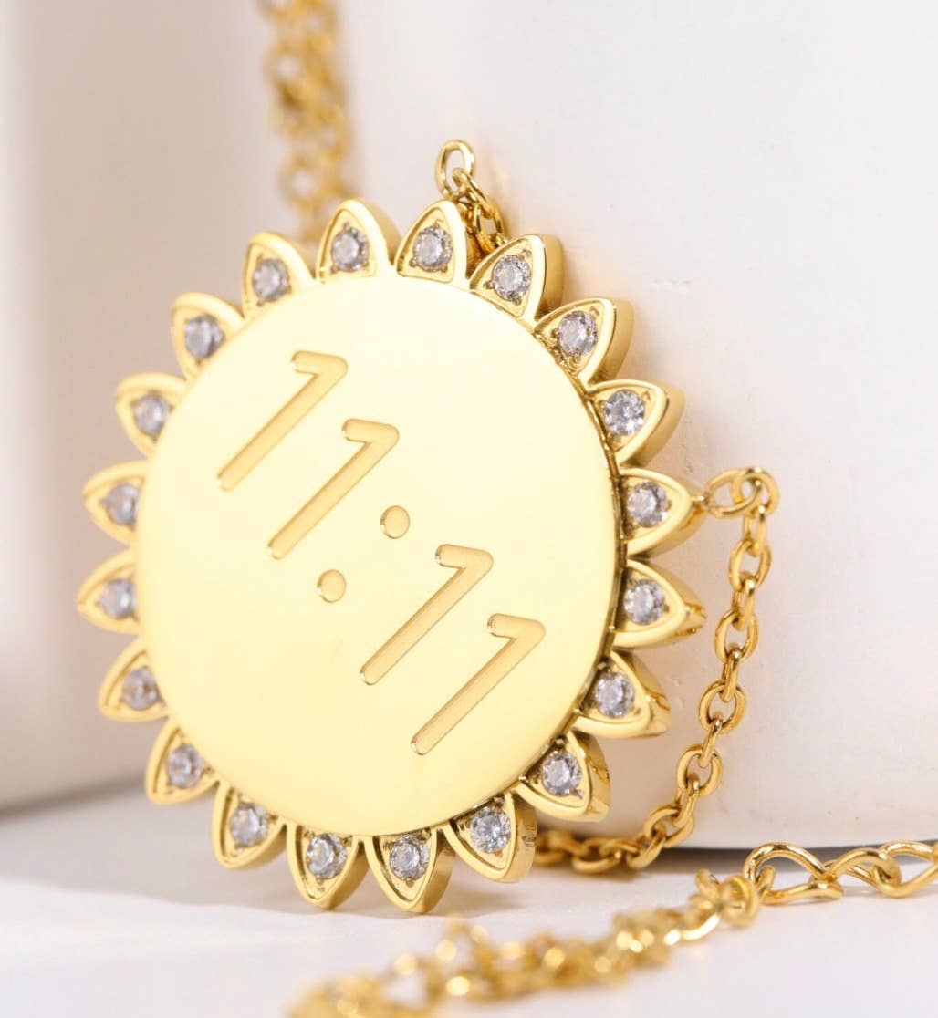 11:11 Sunshine Sun Pendant Necklace 14K Gold Steel Crystal