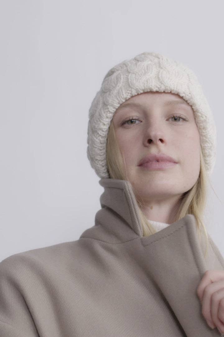 Clifden Cable Aran Hat with Pom Poms -  Cream: One Size