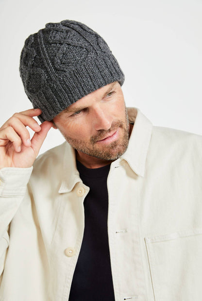 Mulranny Aran Diamond Stitch Hat -  Grey: One Size