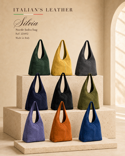 SILVIA - Suede leather bag: Leather i