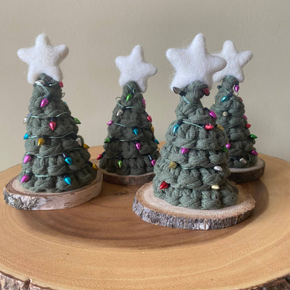 Handmade Mini Macrame Holiday Tree with Non-Working Lights: Light green String/Pastel Lights