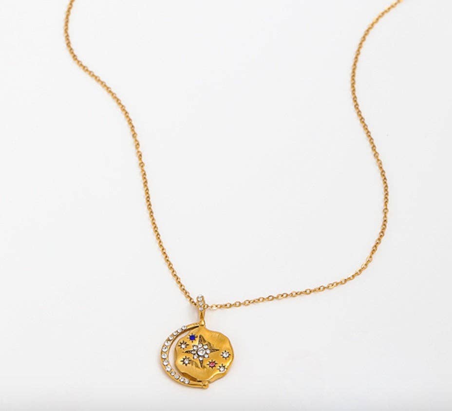  Mini Pendant- Talisman Protect 14K Gold Steel Necklace: Goddess