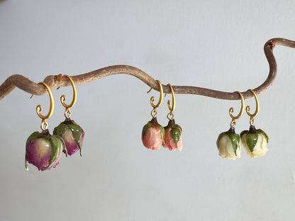 Rose Hoop Earrings: Pink / Gold