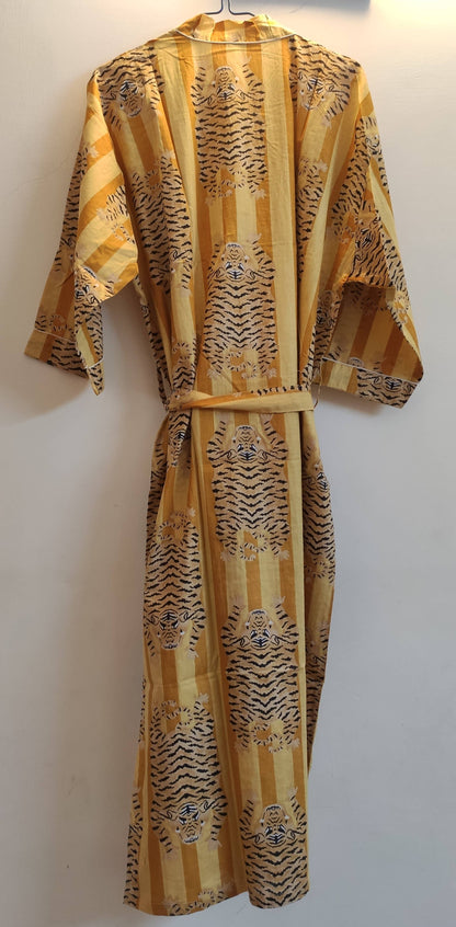 Cotton Kimono/Robe: Yellow Tiger