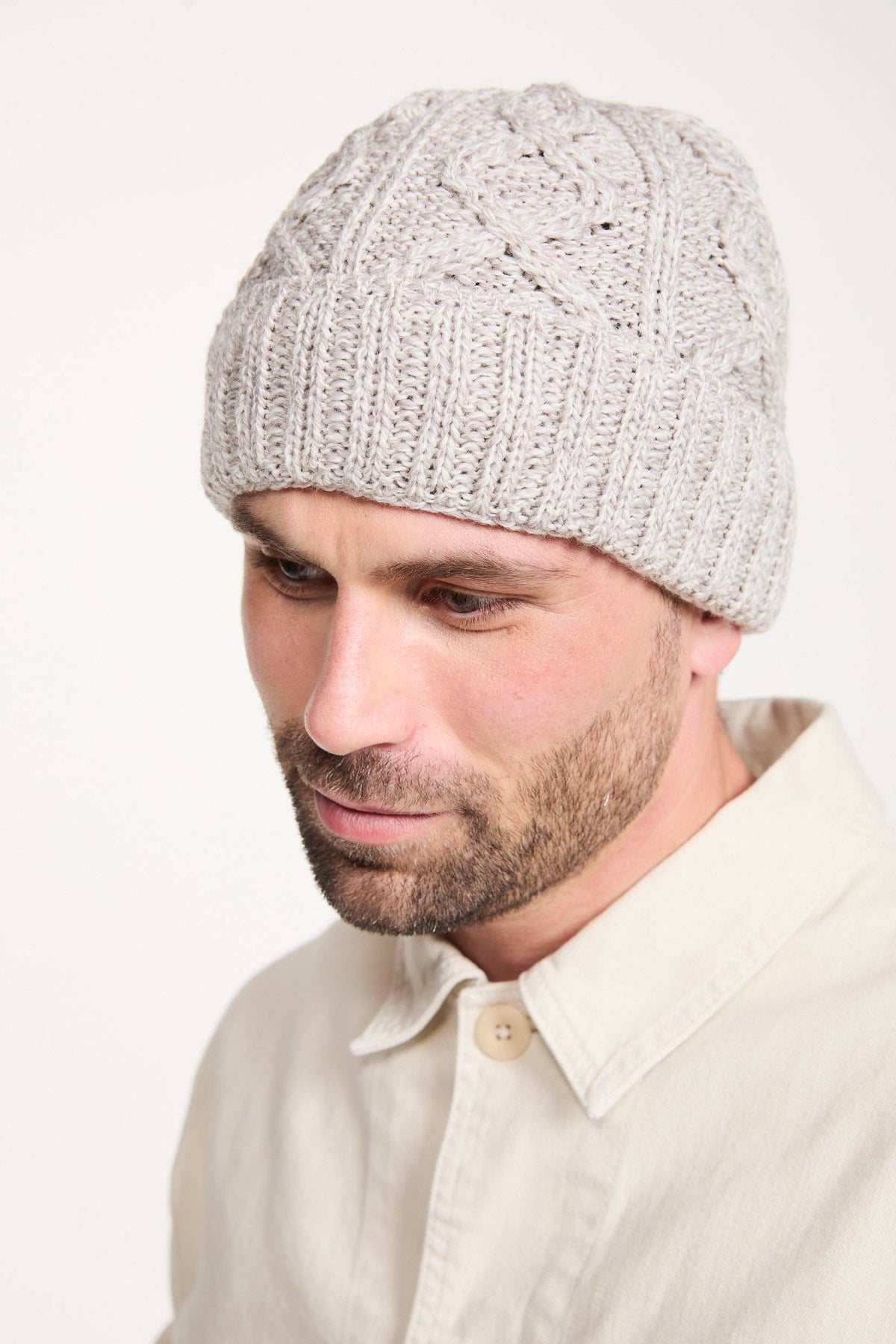 Mulranny Aran Diamond Stitch Hat -  Oat: One Size