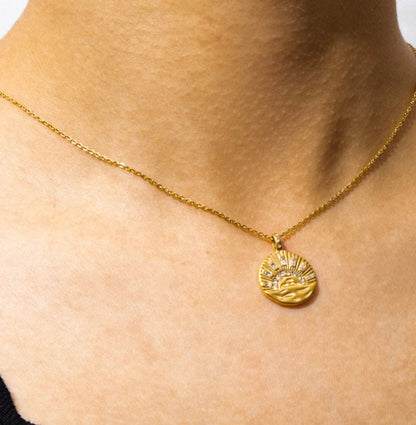  Mini Pendant- Talisman Protect 14K Gold Steel Necklace: Goddess
