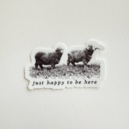 Happy to be Here Sheep Vinyl Sticker