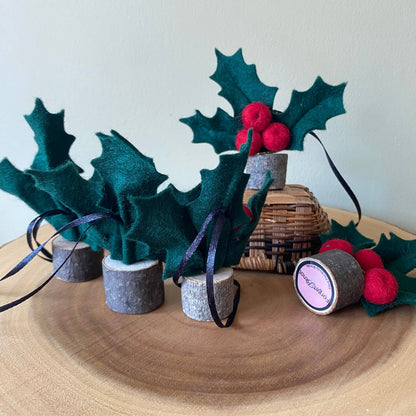 Holiday Holly or Mistletoe Felt Berry & Leaf Ornament: Holly (red berries)