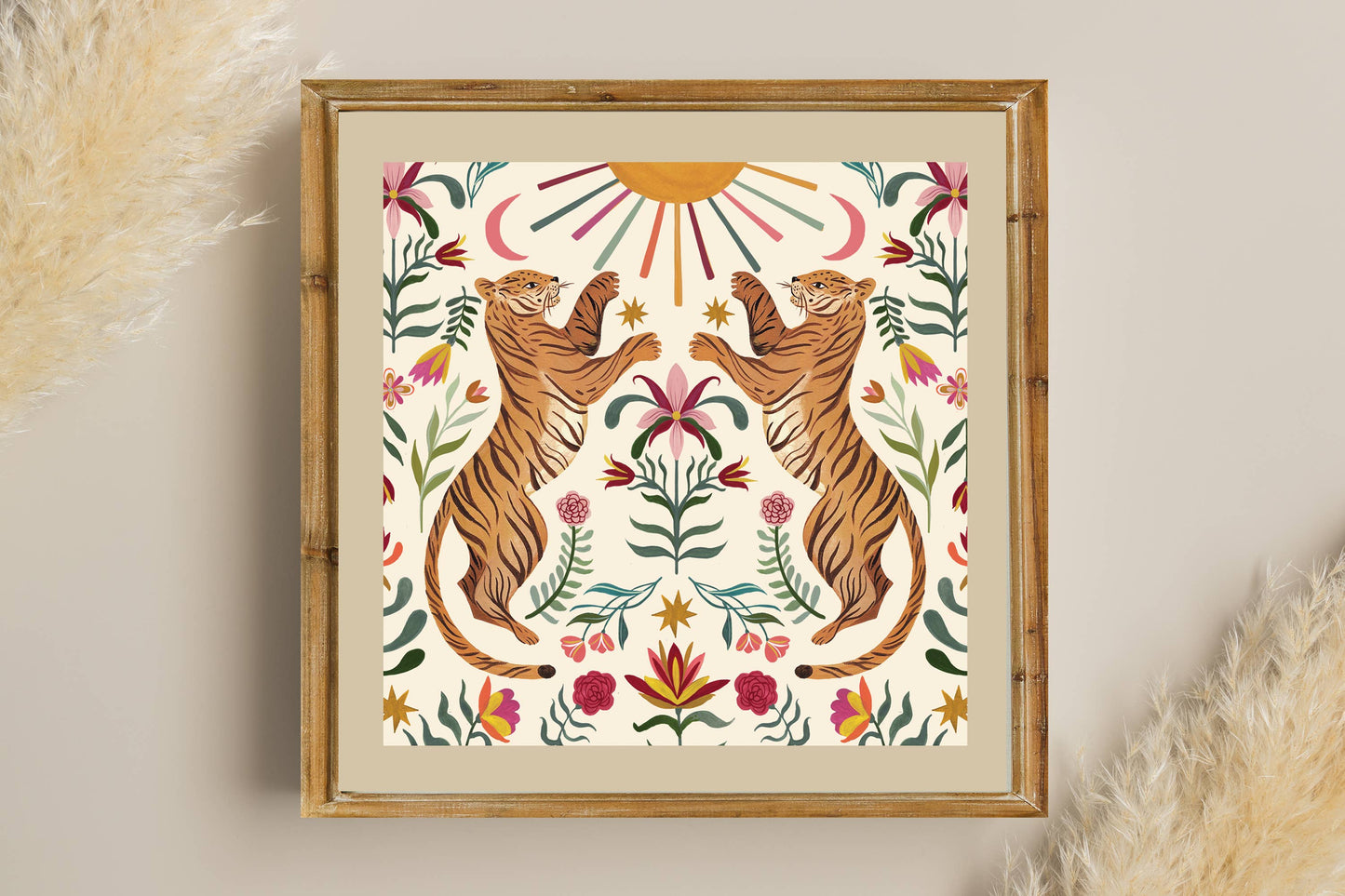 Folk Tiger Art Print  | Folk Art |  | Wall Art: 12x12
