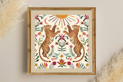 Folk Tiger Art Print  | Folk Art |  | Wall Art: 12x12