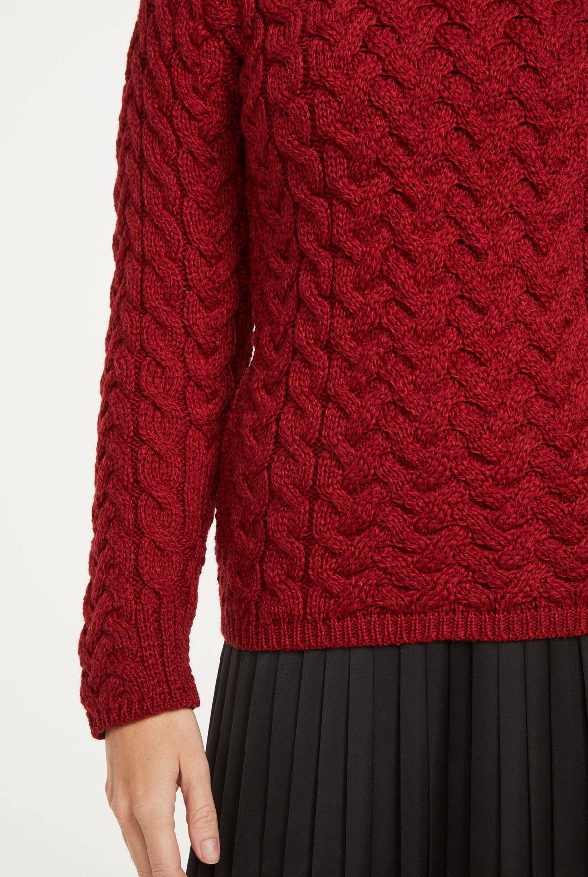 Knightstown Ladies Merino Aran Crew Sweater - Red: XS