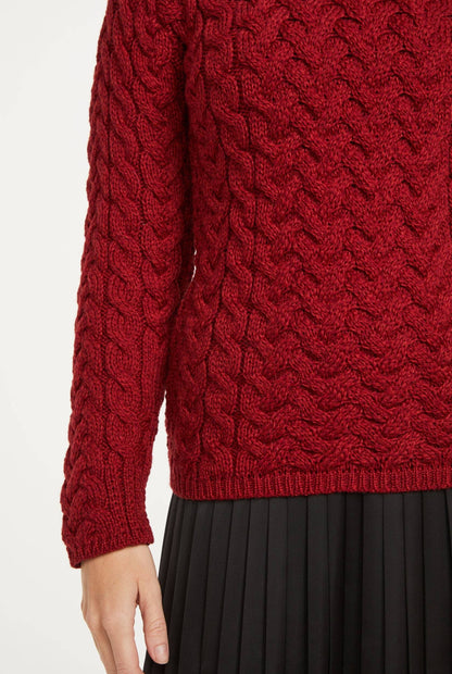 Knightstown Ladies Merino Aran Crew Sweater - Red: XS