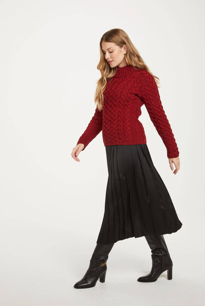 Knightstown Ladies Merino Aran Crew Sweater - Red: XS