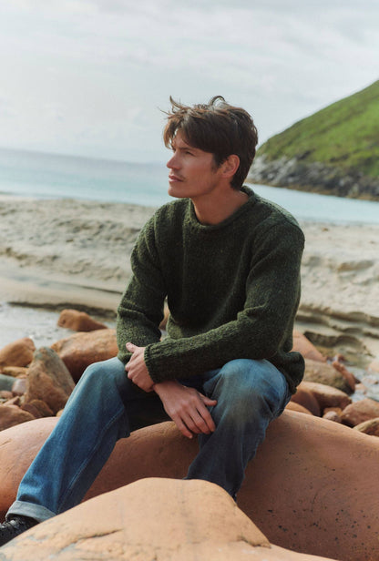 Raheen Tweed Roll Neck Mens Sweater - Green: L