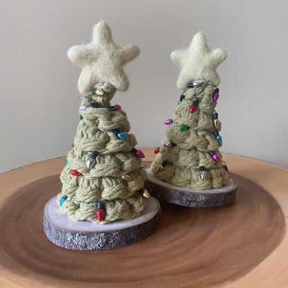 Handmade Mini Macrame Holiday Tree with Non-Working Lights