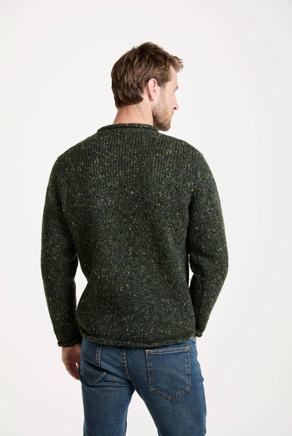 Raheen Tweed Roll Neck Mens Sweater - Green: XL