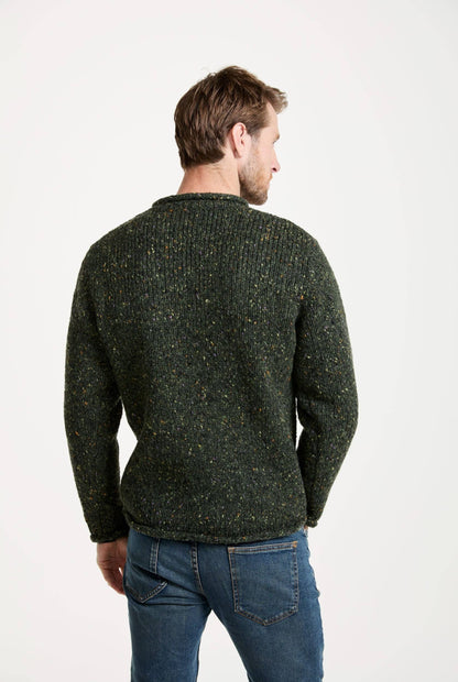 Raheen Tweed Roll Neck Mens Sweater - Green: XL