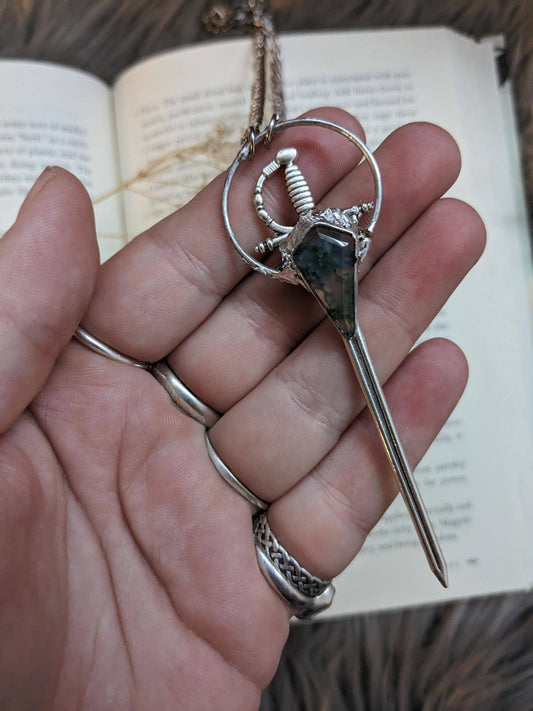 Moss Agate Sword Necklace