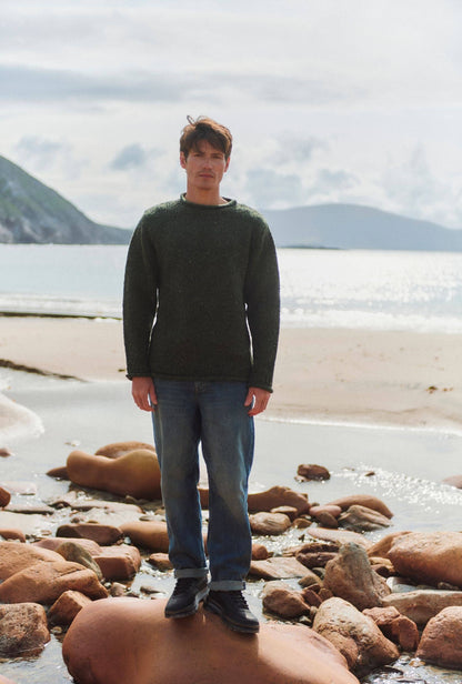 Raheen Tweed Roll Neck Mens Sweater - Green: XL