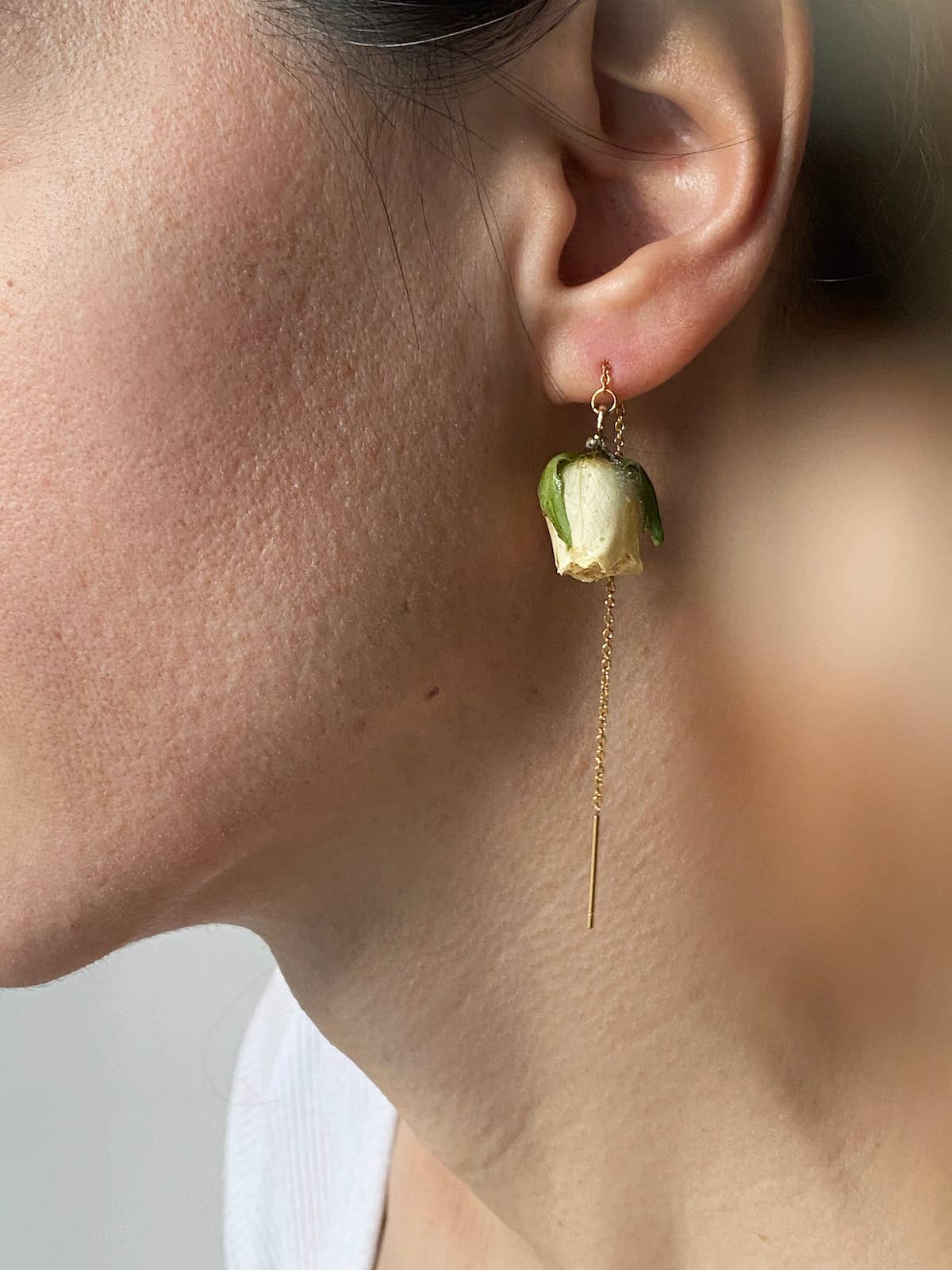 Rose Threader Earrings: Pink / Gold
