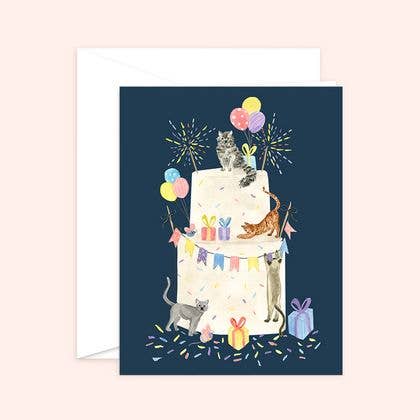 Party Cat Cake Birthday Card: Kraft