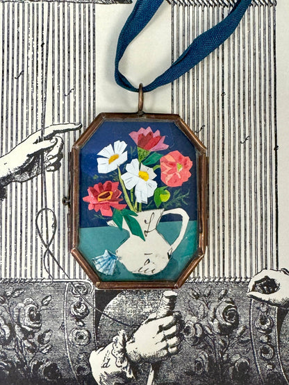 Zinnia & Shell ~ Art Locket Ornament Garden Handmade