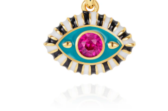 Evil Eye Enamel and Crystal Pendant Necklace Waterproof: Pink/gold