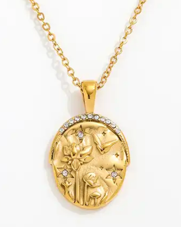  Mini Pendant- Talisman Protect 14K Gold Steel Necklace: Space