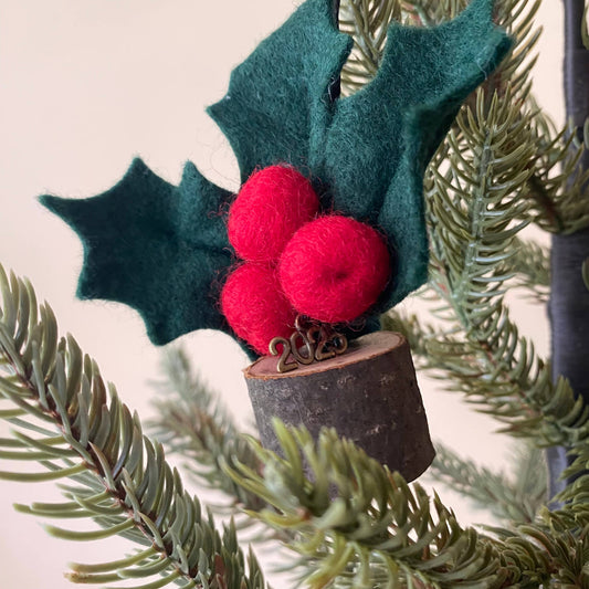 Holiday Holly or Mistletoe Felt Berry & Leaf Ornament: Holly (red berries)