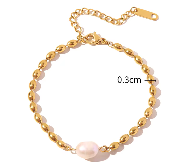 Delphin- Pearl Nugget Bracelet Stainless Steel 14K Gold
