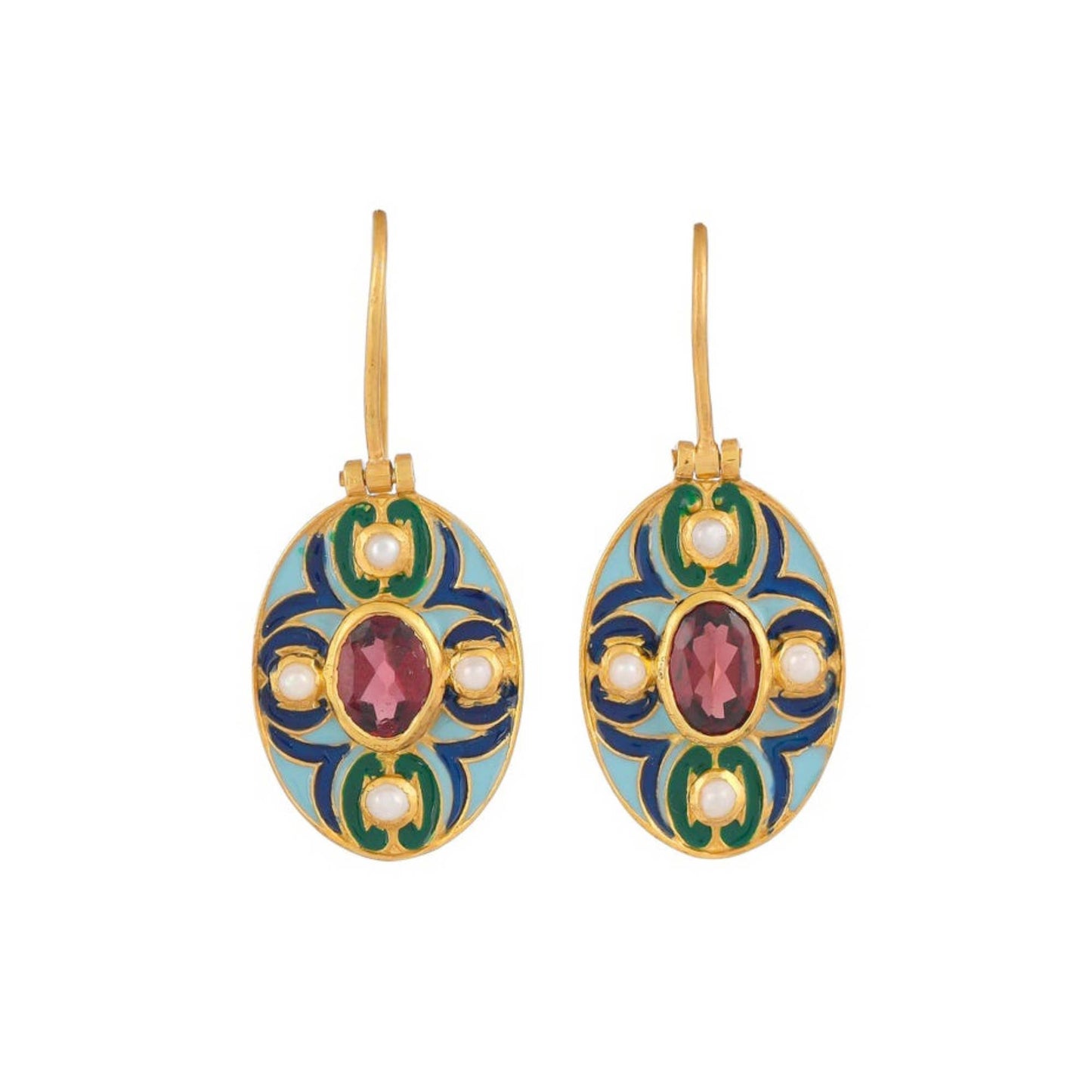Garnet & Pearl Gold Plated Enamel Earring