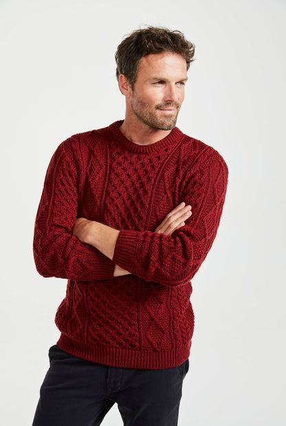 Éireann Mens Traditional Aran Supersoft Merino Sweater - Rua Red: M