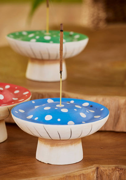 Dotty Mushroom Wooden Incense Holder