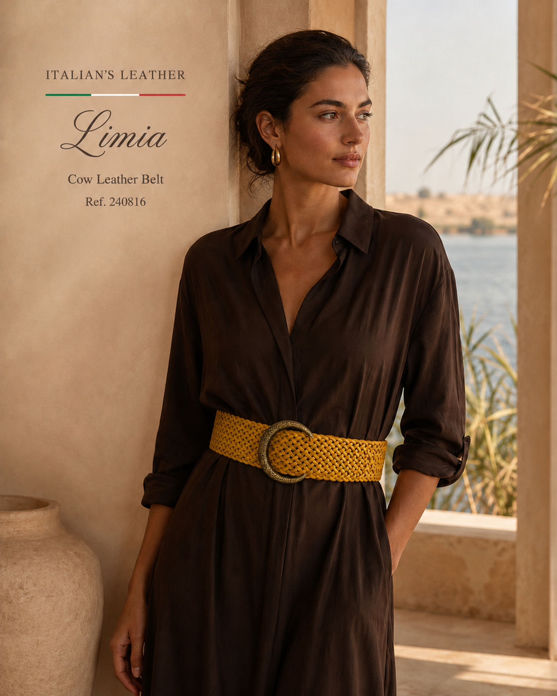 LIMIA - Leather belt: Brown coffee / + 100 cm