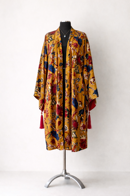 VELVET KIMONO WITH TASSLES