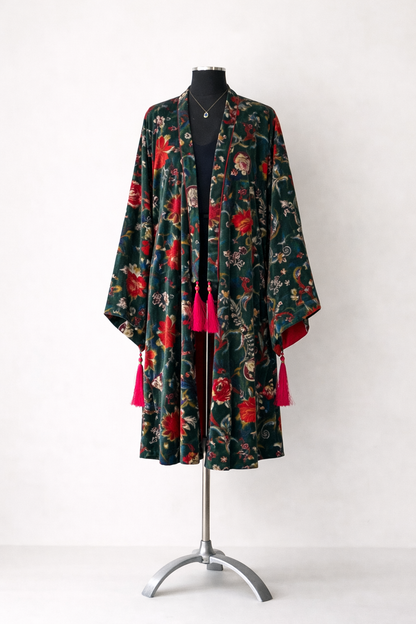 VELVET KIMONO WITH TASSLES