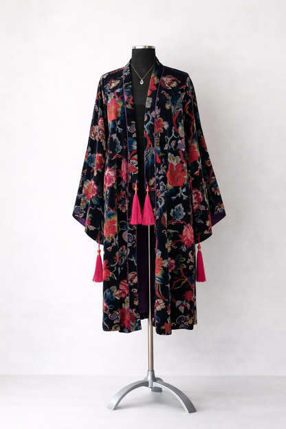 VELVET KIMONO WITH TASSLES